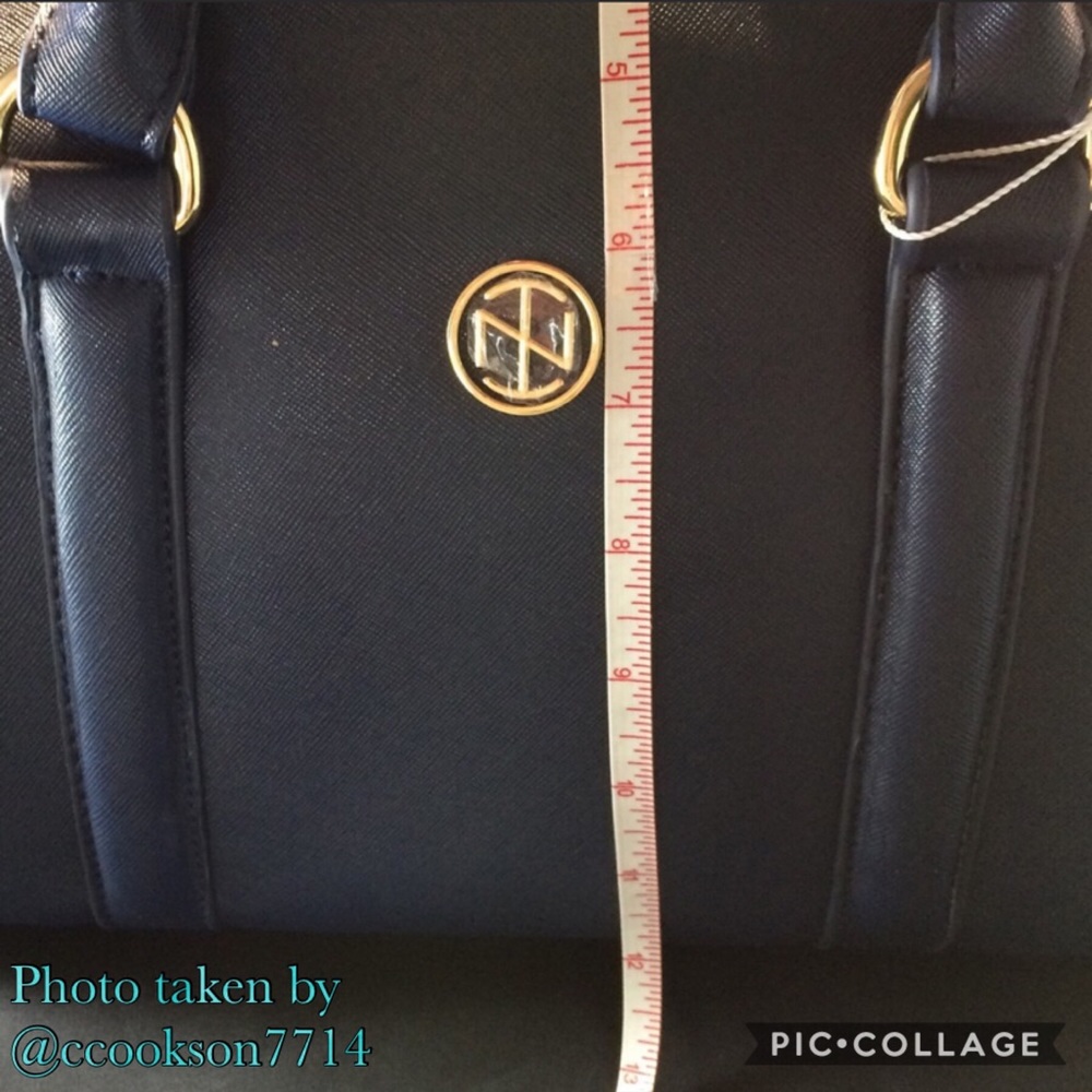 Boutique-Tracy Negoshian navy blue zip top satchel - Picture 6 of 8